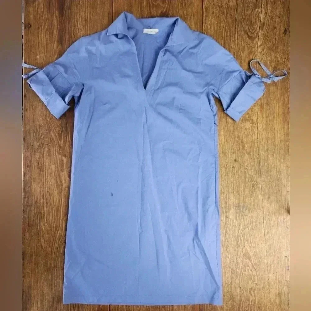 ROSSO35 MADE IN ITALY MODEST DENIM BLUE TUNIC MIDI DRESS